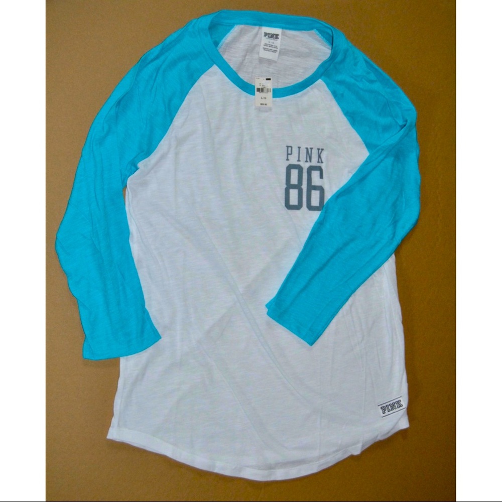 PINK white and blue softball T